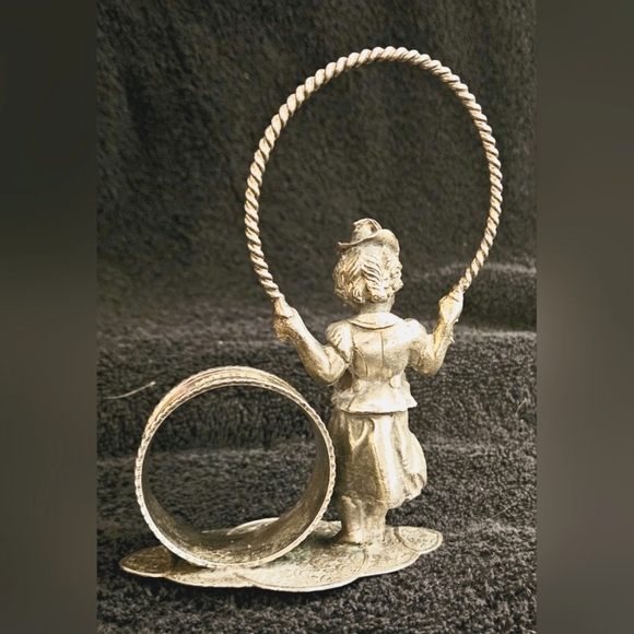 Vintage Victorian Fugural Antique Silver Napkin Ring Cowboy Girl Jumping Rope - Picture 6 of 6